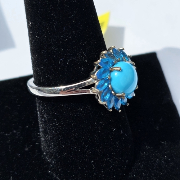 Genuine Sleeping Beauty Turquoise Malgache Neon Apatite Ring Platinum/925 sz 10 - Picture 4 of 9